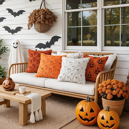 Halloween Skull, Ghost & Pumpkin Cushion Cover
