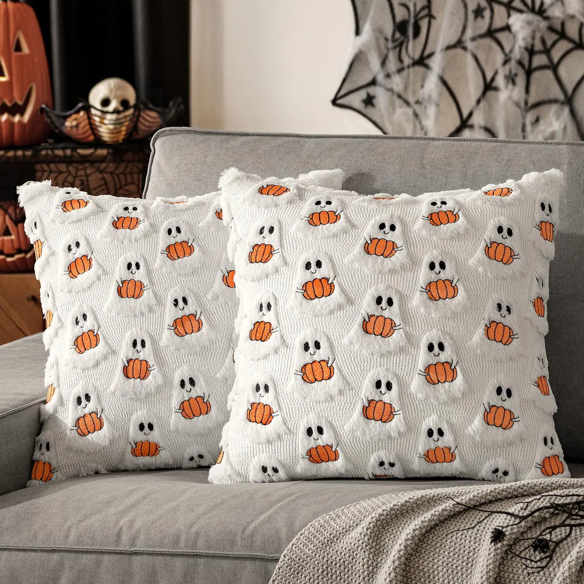 White Pumpkin Halloween Cushion Cover - TheOrivana
