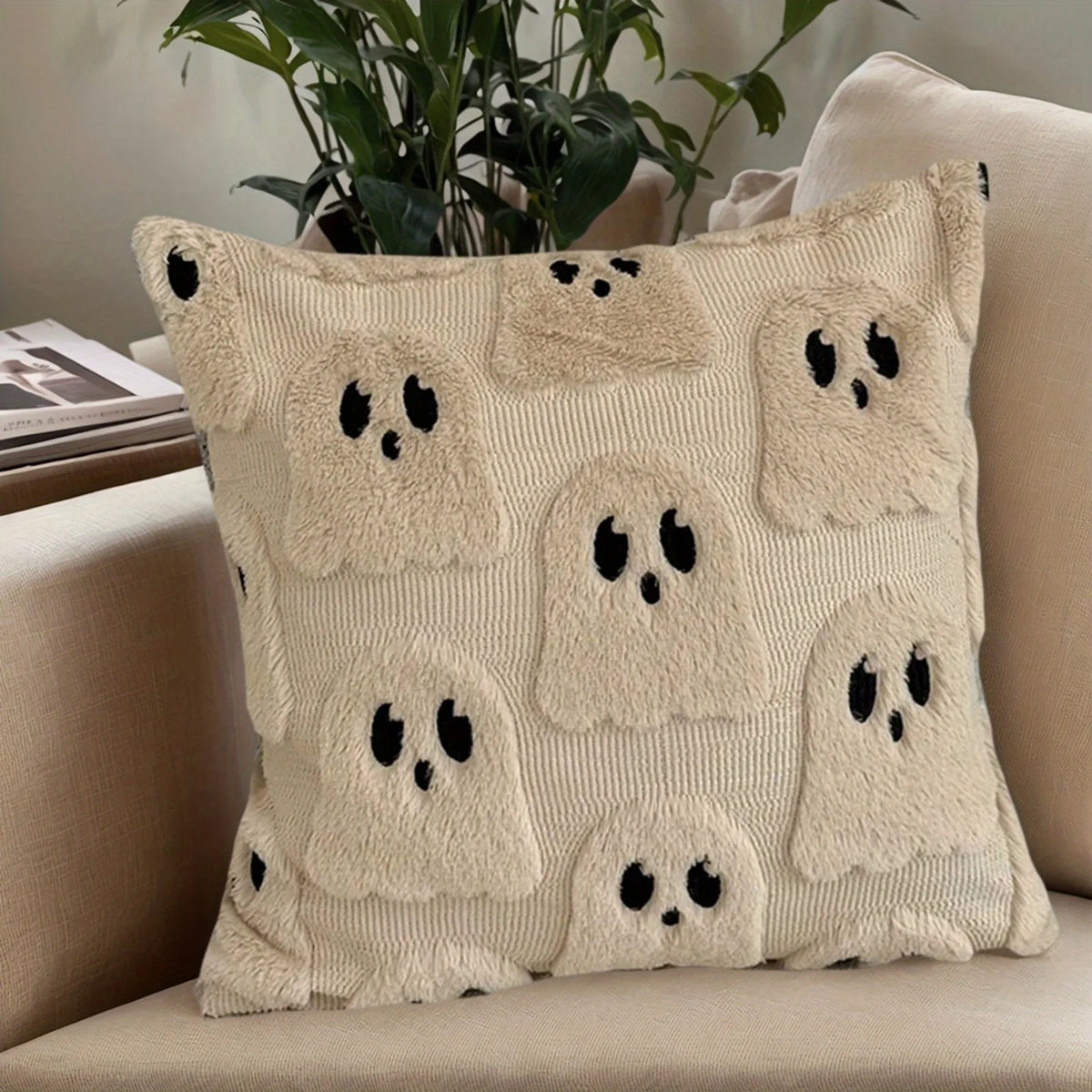 Beige Ghost Halloween Cushion Cover - TheOrivana