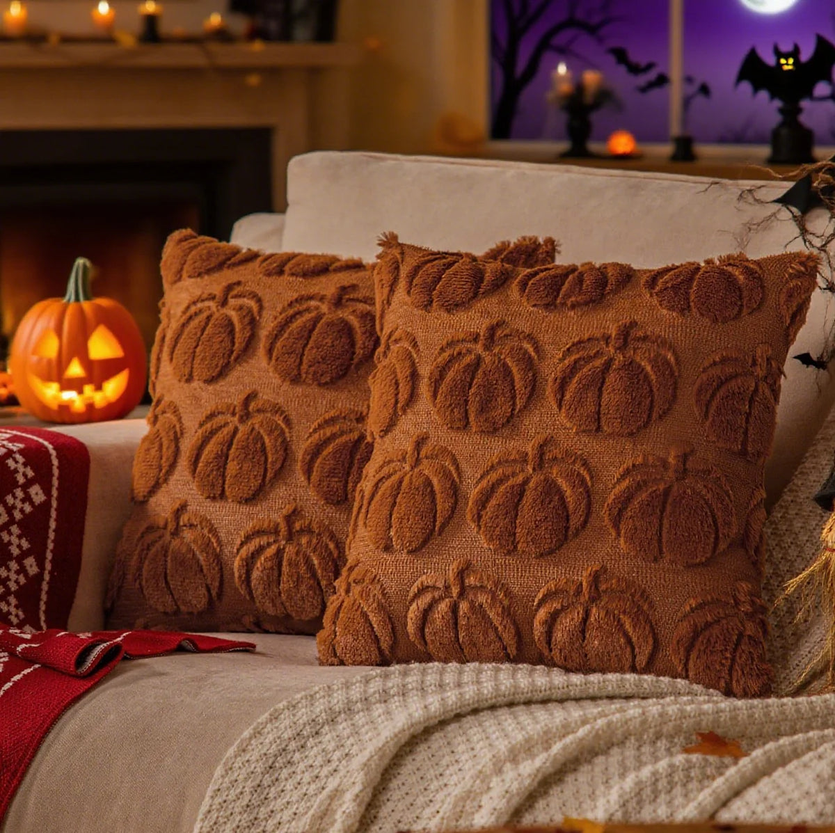 Rust Plush Halloween Cushion Cover - TheOrivana