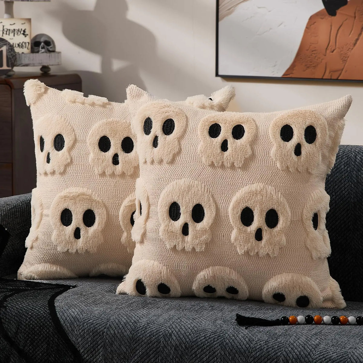 Halloween Skull, Ghost & Pumpkin Cushion Cover - TheOrivana