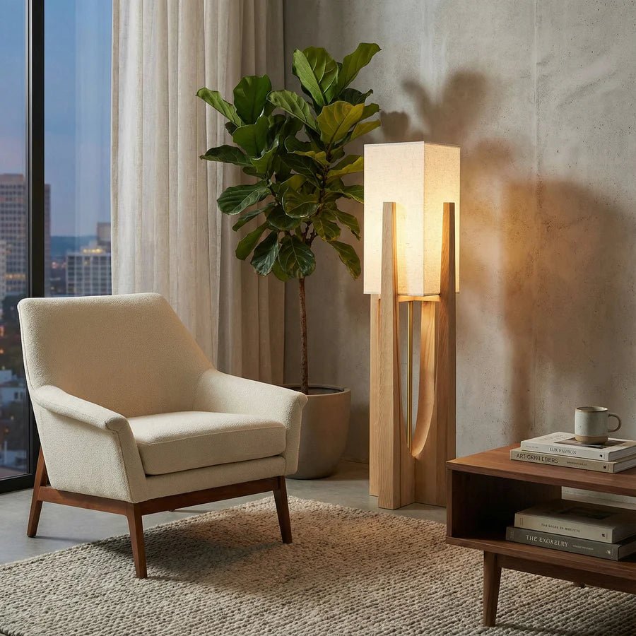 Japanese Wabi Sabi Wooden Floor Lamp - TheOrivana