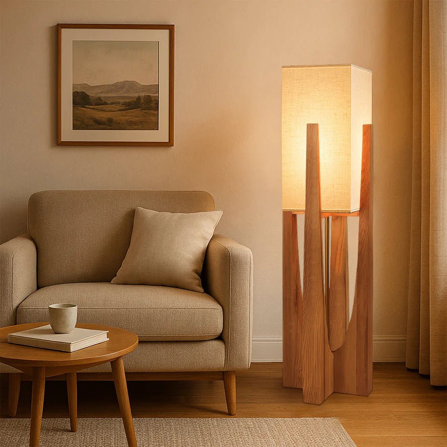 Japanese Wabi Sabi Wooden Floor Lamp - TheOrivana